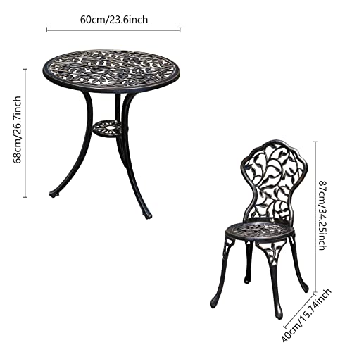 YKSY&YKSY Patio Bistro Set.Rust-Resistant Cast Aluminum Bistro Table Set with Umbrella Hole for Backyard (Leaf DESIGNCOPPER)