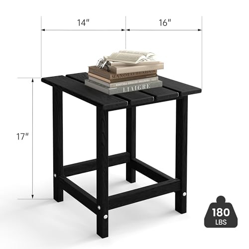 Kromax Outdoor Side Table, Adirondack Square Patio Table, Easy Maintenance & Weather Resistant, HDPE End Table for Backyard, Pool, Patio, Porch, Black