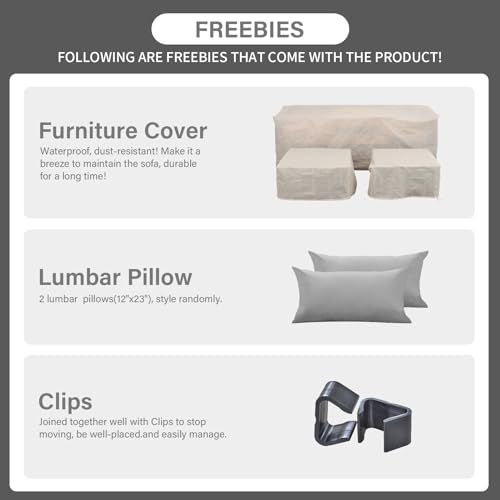 Rattaner 3 Pieces Patio Furniture Set Outdoor Sectional Wicker Patio Furniture Patio Couch with Ottoman and Outdoor Storage Table All-Weather Anti-Slip Cushions Waterproof Covers, Light Grey