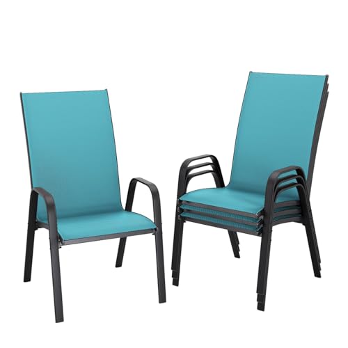 JEAREY Patio Dining Chairs Set of 4, Outdoor Stackable Dining Furniture Set, All Weather Dining Set for Lawn, Garden, Backyard, Poolside, Peacock Blue