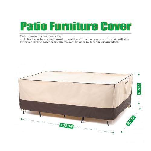 F&J Outdoors Patio Furniture Covers, Waterproof Anti-UV for Table and Chairs Set, 108"Wx82"Dx27.5"H