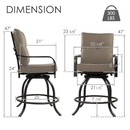 Kozyard Isabella Outdoor Swivel Bar Chairs Set of 2, Counter Height Patio Bar Stools with Cushioned Seats, Weather-Resistant Metal Bistro Chairs for Backyard Dining Beige