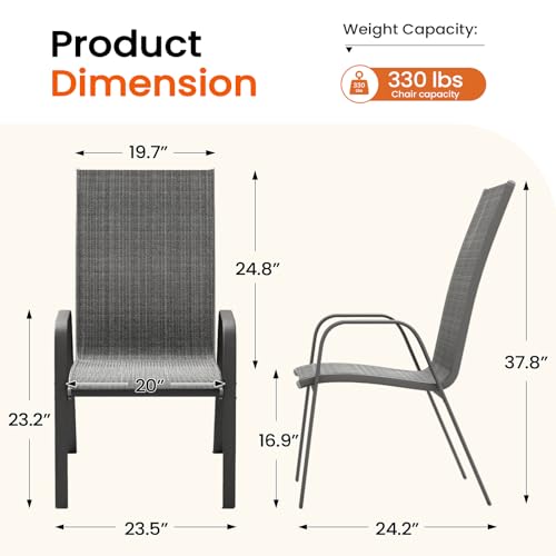 JEAREY Patio Dining Chairs Set of 4, Outdoor Stackable Dining Furniture Set, All Weather Dining Set for Lawn, Garden, Backyard, Poolside, Deep Gray