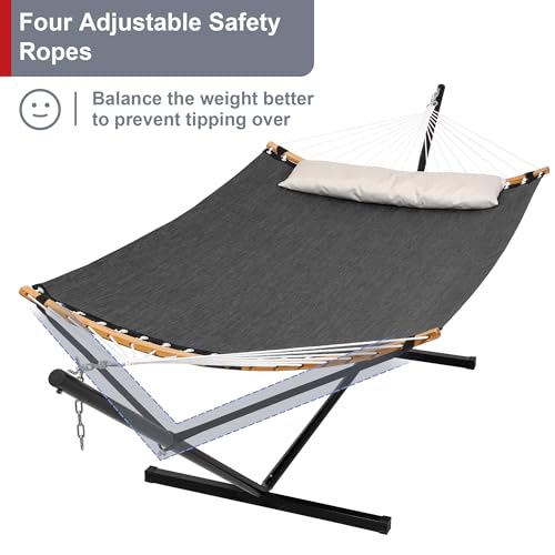 Mansion Home Double Hammock with Stand, Quick Dry Hammock with 12FT Stand for Outside, Poolside, 450 Lbs Capacity, Dark Grey