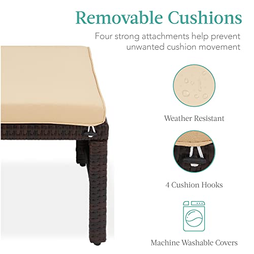 Best Choice Products Set of 2 Wicker Ottomans, Multipurpose Outdoor Furniture for Patio, Backyard, Additional Seating, Footrest, Side Table w/Removable Cushions, Steel Frame - Brown/Tan
