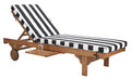 SAFAVIEH Outdoor Collection Newport Natural/ Black & White Stripe Cushion Built-in Side Table Adjustable Chaise Lounge Chair