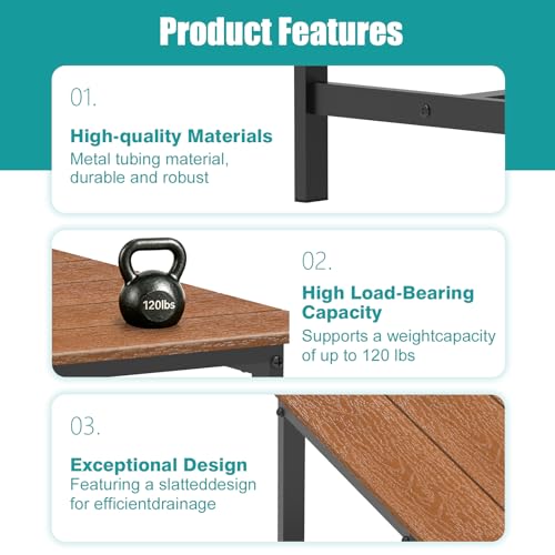 Outdoor Coffee Table, 33.4"L x 17.3"W x 18.1"H Rectangle Weather-Resistant Patio Coffee Table, Metal Heavy-Duty Frame Coffee Side Table, Waterproof for Garden, Porch, Balcony, Deck, Poolside, Brown