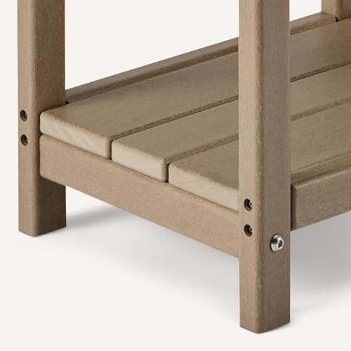 Amazon Basics Outdoor Side Table with Lower Shelf, Weather-Resistant Stainless Steel Hardware, 41.91cm x 32cm x 41.91cm, Brown, 1-Pack