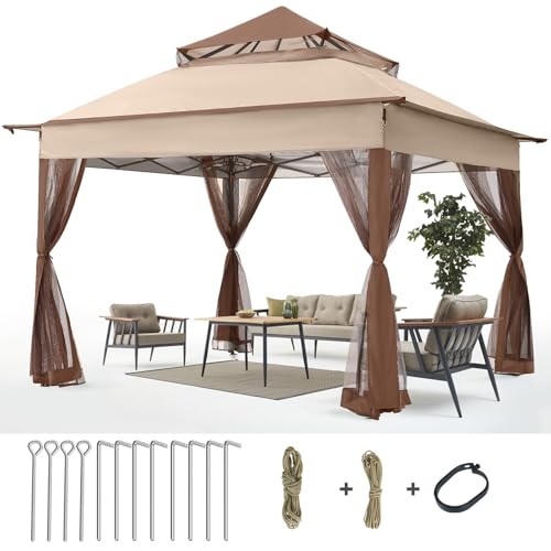 ABCCANOPY Pop Up Gazebo 11x11 - Outdoor Canopy Tent with Mosquito Netting for Patio Garden Backyard (Beige)