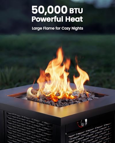 Ciays 28 Inch Propane Fire Pit CSA-Listed Outdoor Fire Pit Table, 50,000 BTU Steel Gas Fire Pits with Lid and Lava Rock, Add Warmth and Ambience to Parties On Patio Deck Garden,Black,CIFPT3-N1