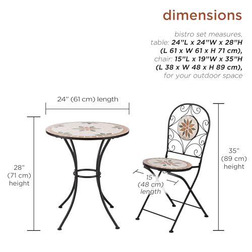 Alpine Corporation Indoor/Outdoor 3-Piece Mosaic Bistro Set Folding Table and Chairs Patio Seating, Tan