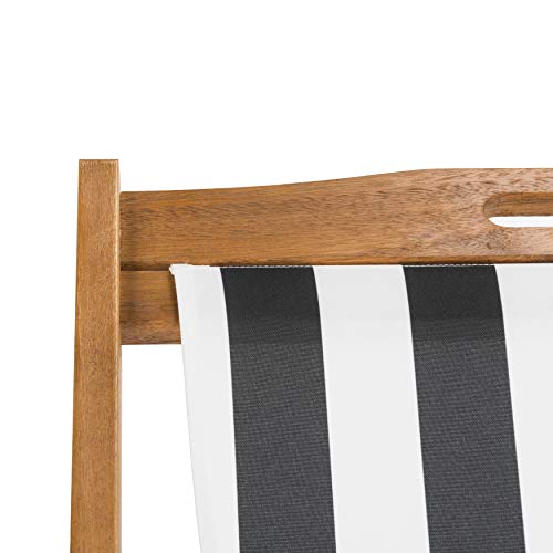 SAFAVIEH Outdoor - Loren Folding Sling Chair Set of 2 - Brown & Black Stripe - Solid Wood - Portable Bistro Design - Ideal for Patio, Deck, Poolside, Backyard, 24" W x 43" D x 25" H (PAT7040C-SET2)