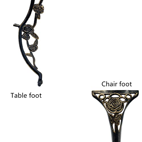KAILI Outdoor Furniture Bistro Set with Rose Pattern 1 Table 2 Chairs for Garden Patio Porch (Rose-Bronzed)