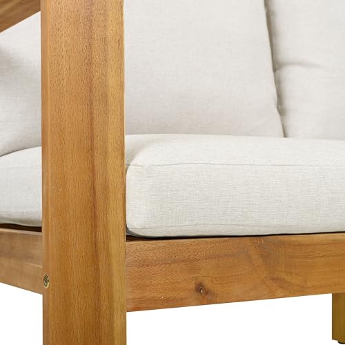 Christopher Knight Home Kayahs 5 Pieces Acacia Wood Furniture Set, Patio Conversation Sofa Chat Set with Coffee Table and Ottoman, Outdoor Sectional Sofa Set for Backyard Balcony, Teak Finish+Beige