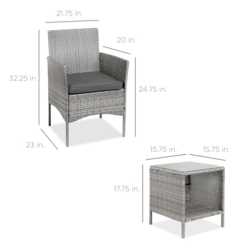 Best Choice Products 3-Piece Outdoor Wicker Conversation Bistro Set, Space Saving Patio Furniture for Garden w/Side Table - Gray/Gray