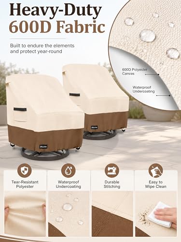 ANartcle Outdoor Swivel Lounge Chair Cover 2 Pack,600D Waterproof Heavy Duty Patio Chair Covers(30 W x 34 D x 38.5 H inches),Patio Swivel Chair Covers for Outdoor Furniture,Beige&brown.