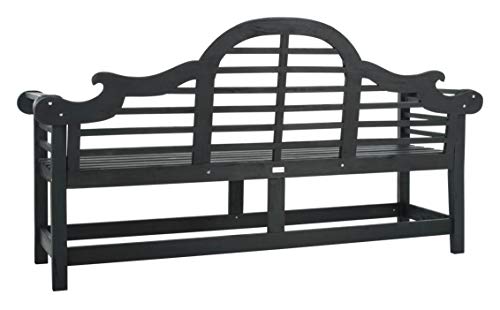 SAFAVIEH Outdoor - Khara Garden Bench - Dark Slate Grey - Solid Wood - Lutyens-Inspired Slatted Design - Ideal for Patio, Deck, Porch, Garden, 17.7" Seat Height (PAT6705K)