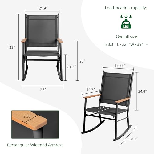 Shintenchi Outdoor Rocking Chairs Set of 2,Upgraded High Back Patio Rocking Chair Set,Breathable Textilene Fabric Outdoor Rocking Chair for Porch,Patio,Garden,Balcony,Black