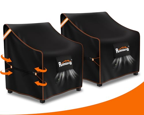 Rimwig Patio Chair Covers 2 Pack, Waterproof Outdoor Furniture Covers, Heavy Duty Wicker Swivel Chair Covers for Garden Lawn 32" W x 37" D x 36" H