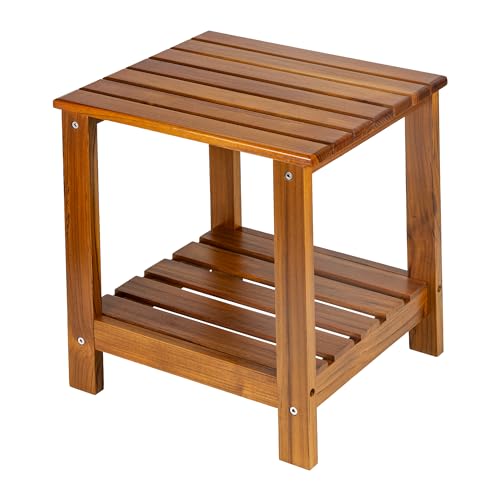 Utoplike Teak Side Table Outdoor, Patio End Table Double Layer, Wooden Coffee Accent Tables for Backyard, Garden, Bed, Living Room, Couch, Two-Tier