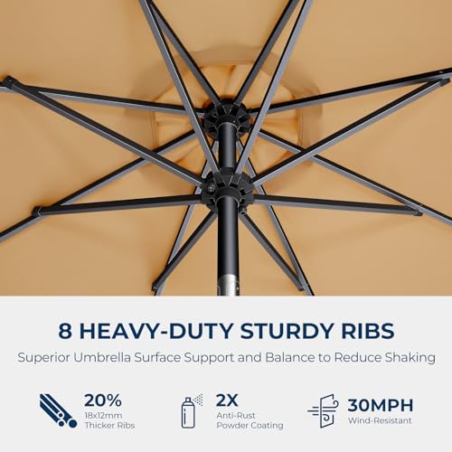 HOMSHADE 9ft Outdoor Patio Umbrella - Market Table Pool Deck Umbrella UPF50+ UV Protection with Push Button Tilt, Crank and 8 Sturdy Ribs (Beige, No base)