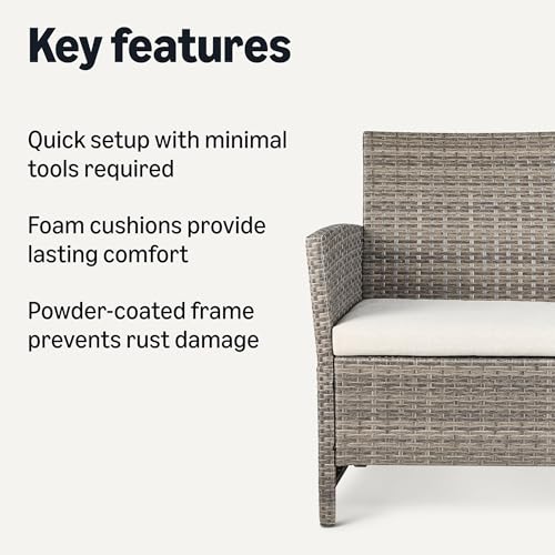Amazon Basics Outdoor Patio Loveseat, 2-Seat Wicker Couch with Beige Cushions, Weather-Resistant