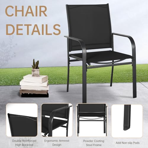 SUNCROWN 8 - Piece Outdoor Dining Set, Patio Furniture Set with 6 Textilene Dinning Chairs, 1 Rectangle Metal Table and 1 Brown 9Ft Patio Umbrella for Lawn Garden Backyard Deck, Black