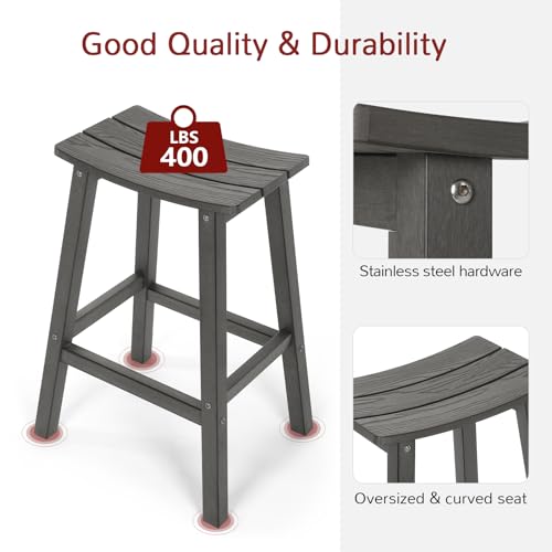 Stoog All-Weather Bar Stools Set of 4, 28" Outdoor Barstools with 400 lbs Capacity, Easy to Clean Low Maintenance HIPS Furniture, for Bar, Kitchen Counter & Patio, Grey