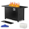Xbeauty Fire Pit Propane Gas FirePit Table 43" Outdoor Fire Pit Rectangular Tabletop with Lid, Rain Cover, for Outside Garden Backyard Deck Patio