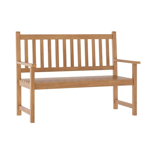 Flash Furniture Adele Commercial Indoor/Outdoor Acacia Wood Bench, 2-Person Slatted Patio Loveseat, for Use in Yard, Garden, Porch, or Park, Brown