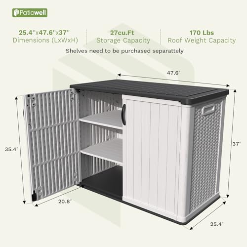 Patiowell 26 Cu.ft Plastic Outdoor Storage Cabinet, Lockable Waterproof Horizotal Storage Shed, Tool Box for Patio, Garden Tools, Garbage Cans, Pool Supplies, Easy Assembly, White(Not Include Shelves)