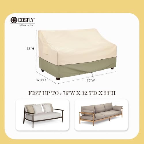 COSFLY Patio Furniture Covers Waterproof, Outdoor 3-Seater Sofa Cover Heavy Duty Fits up to 76W x 32.5D x 33H inches