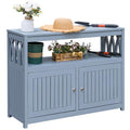 Devoko Acacia Wood Patio Cabinet with 2 Magnetic Doors and Shelve for Outdoor Storage, TV Stand, Potting Table (Gray)