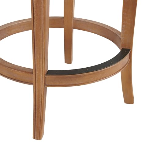 Hanover Swivel Counter Height Bar Stool, Weathered Brown and Beige, Solid Rubberwood Frame, Faux Leather Upholstered Seat, Memory Return Swivel, 20 in. W x 22 in. D x 37 in. H, Seat Height 26 in.
