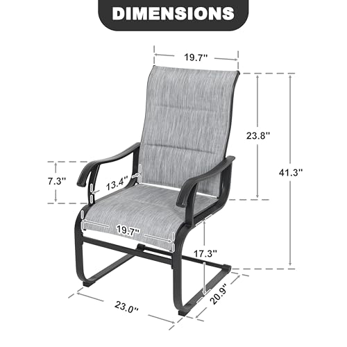 NUU GARDEN Set of 2 Patio Dining Chairs All Weather Outdoor Padded Textilene Chairs with High Back and Spring Motion Design Breathable Outdoor Dining Chairs for Deck Lawn Backyard Grey