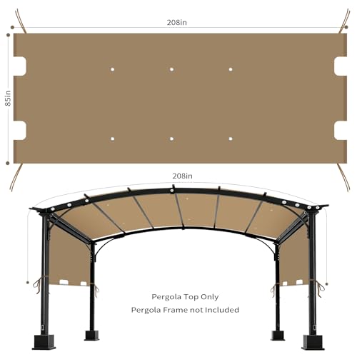 85"x 208" Universal Pergola Shade Cover, Garden Shade Replacement for 17x7.4 Ft Outdoor Pergola Structure, Patio Gazebo Canopy, Porch, Balcony Waterproof Top (Cover Only, Khaki)