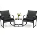 Skandiquip 3 Piece Outdoor Wicker Bistro Set, Rattan Patio Conversation Set with Coffee Table & Washable Cushions for Porch Yard Balcony, Black/Black