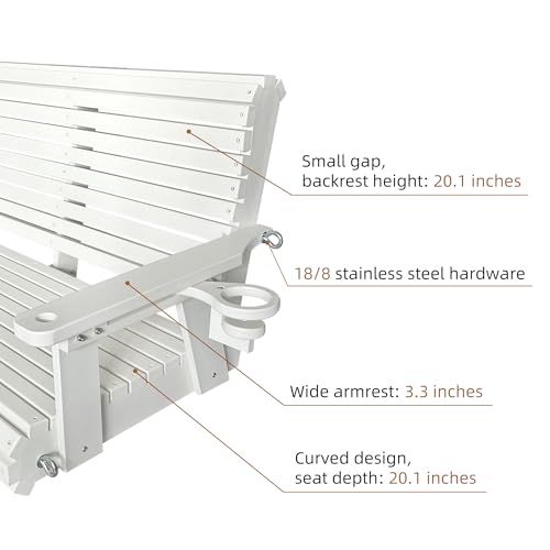 HDPE Porch Swing with 18/8 Stainless Steel Bolts, Ergonomic Design, Ultra Weather-Resistant, Heavy Duty 1200 LBS, for Outdoor Patio Garden Yard (Vanilla White)