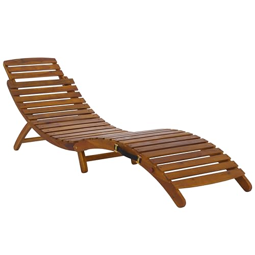 SAFAVIEH Outdoor Patio Furniture Collection - Fanty Brown Solid Wood Folding Chaise Lounge Chair, Slatted Teak-Style Design, Portable Sun Lounger with No Cushion (PAT6803A)