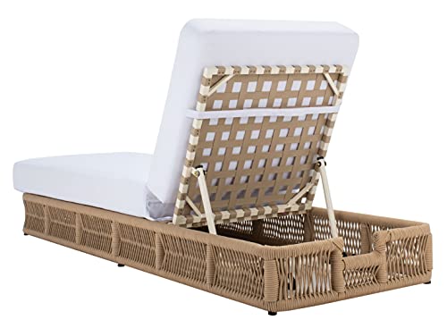 SAFAVIEH Outdoor - Gillian Chaise Lounge Chair - Tan & White - Steel and Woven Rope - Adjustable 5-Position Backrest - Ideal for Patio, Deck, Poolside, Backyard (PAT7527A)