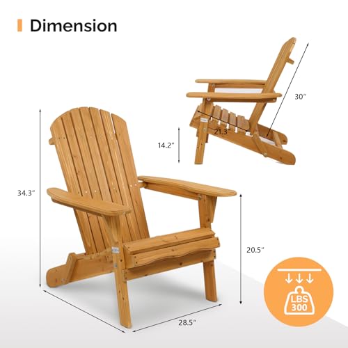 VINGLI Folding Adirondack Chairs Set of 4, Wood Adirondack Chair for Outdoor, Foldable Fire Pit Chairs for Patio, BBQ, Porch, Yard, Pool