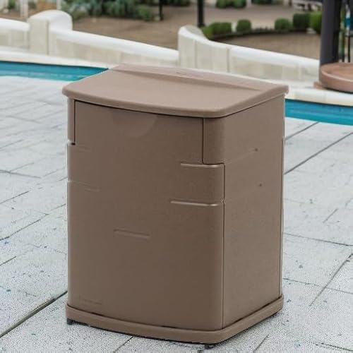 Rubbermaid Small Resin Outdoor Storage Deck Box (19 Gal) Weather Resistant Brown Deck Organization for Home/Small Garden Tools/Grilling Accessories/Pool Supplies