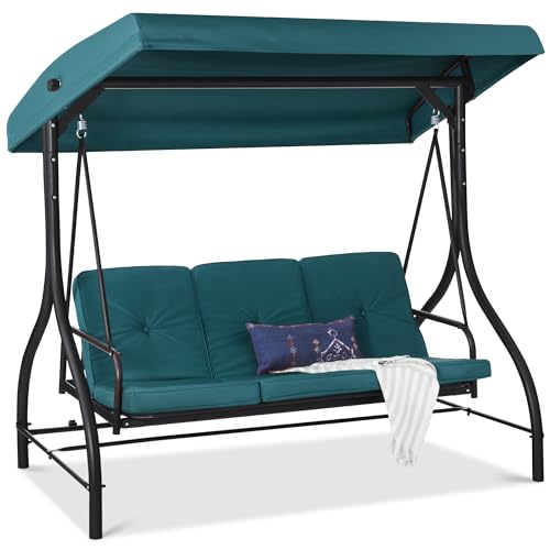 Best Choice Products 3-Seat Outdoor Large Converting Canopy Swing Glider, Patio Hammock Lounge Chair for Porch