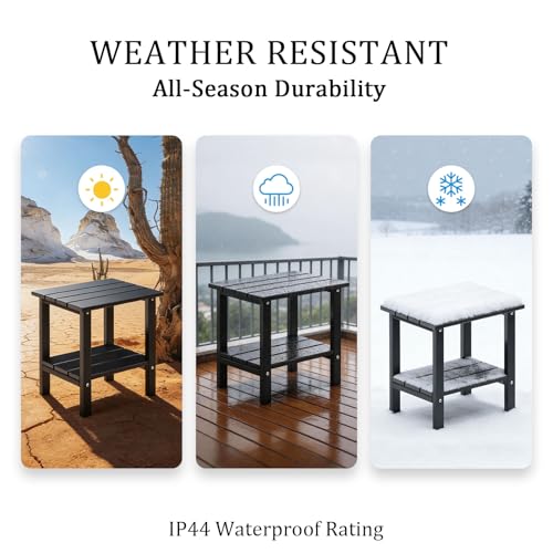 OTSUN Adirondack Outdoor Side Table, 16" HDPE Patio Side Table with Shelf, Weather Resistant Easy Maintenance for Backyard Pool Porch Garden & Lawn