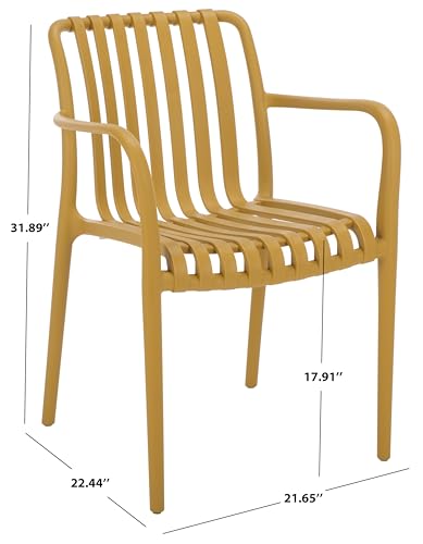 SAFAVIEH Outdoor Patio Furniture Collection – Holly Yellow Stacking Dining Armchair Set of 2, Fully Assembled Outdoor Chairs, Modern Slatted Design, Weather-Resistant Patio Seating (PAT4702E-SET2)