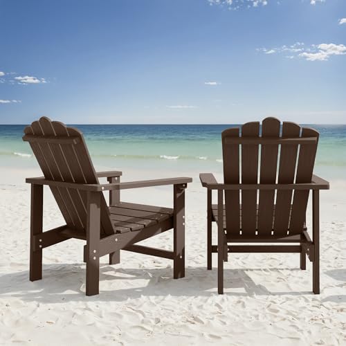 ACUEL Stackable Adirondack Chairs Set of 2, Weather-Resistant Outdoor Patio Seating, Low Maintenance Poly Lumber Chairs for Porch, Deck, Garden, Fire Pit (Brown)