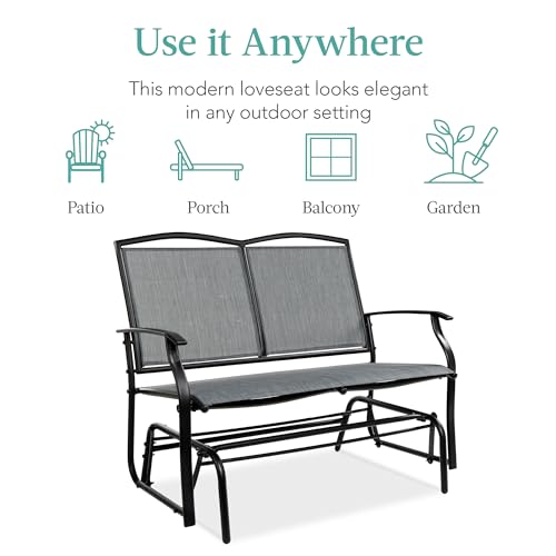 Best Choice Products 2-Person Outdoor Patio Swing Glider Steel Bench Loveseat Rocker for Deck, Porch w/Textilene Fabric, Steel Frame - Gray