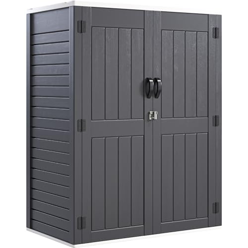 YITAHOME 59 cuft Vertical Outdoor Storage Shed w/o Shelf, 5.6 x 2.3 ft Lockable Resin Waterproof Tall Storage Cabinet, Suitable for Patio Furniture, Pool Accessories, and Garden Tools, Dark Gray