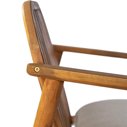 Christopher Knight Home Meja Acacia Wood Outdoor Club Chair Set of 2 with Cushion, Wooden Patio Accent Armchair, Comfy Lounge Chair Outdoor Set, Patio Furniture with Cushion, Teak+Beige