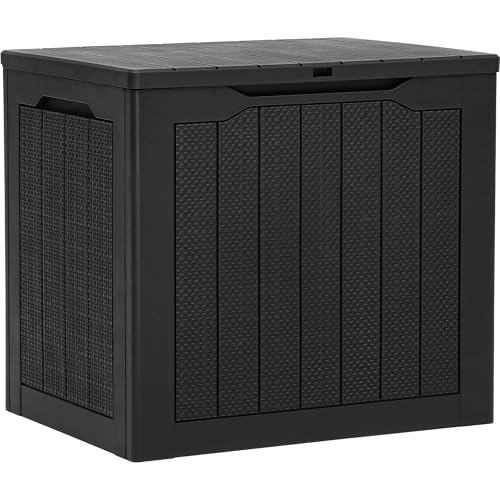 YITAHOME 30 Gallon Resin Deck Box, Weather Resistant Outdoor Rattan Storage Box, Lockable Indoor Outdoor Storage for Supplies and Essentials, Black